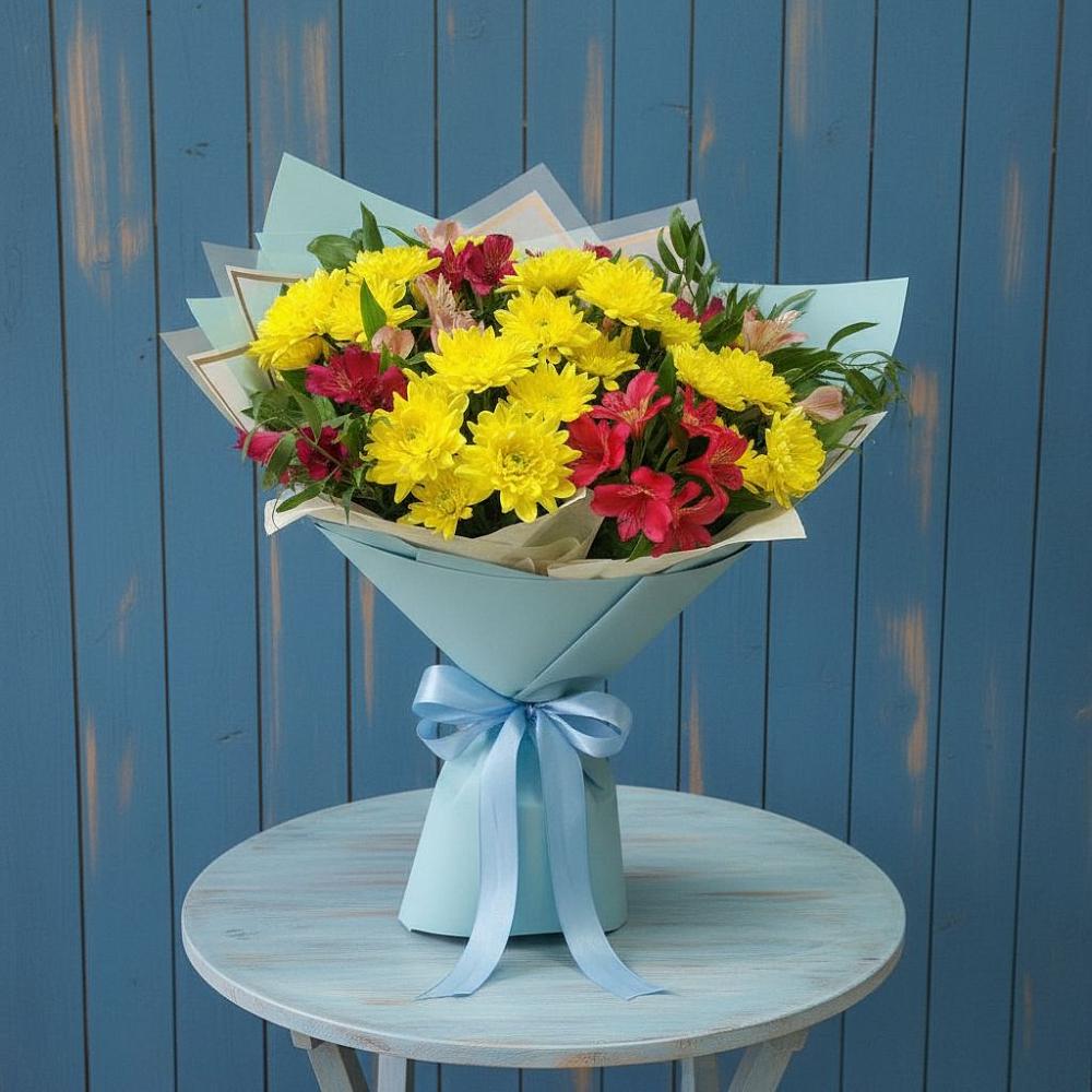 Букет цветов из: Альстромерии и Хризантемы в Конобеево
