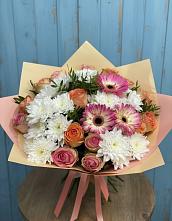 Букет цветов из:  Розы, Герберы и Хризантемы #REPLACE_PRED# Конобеево