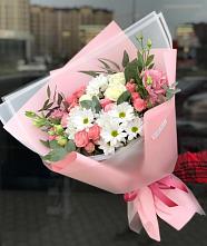 Букет цветов из:  Розы, Лизиантусы и Хризантемы в Конобеево